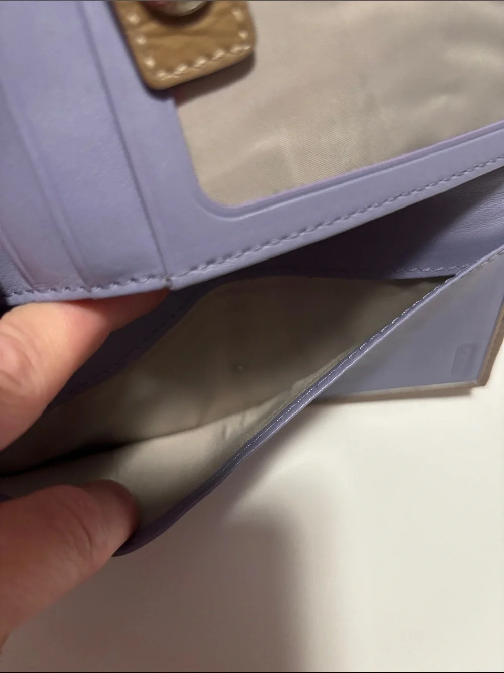 Coach Lavender Signature Continental Wallet with Tan Trim